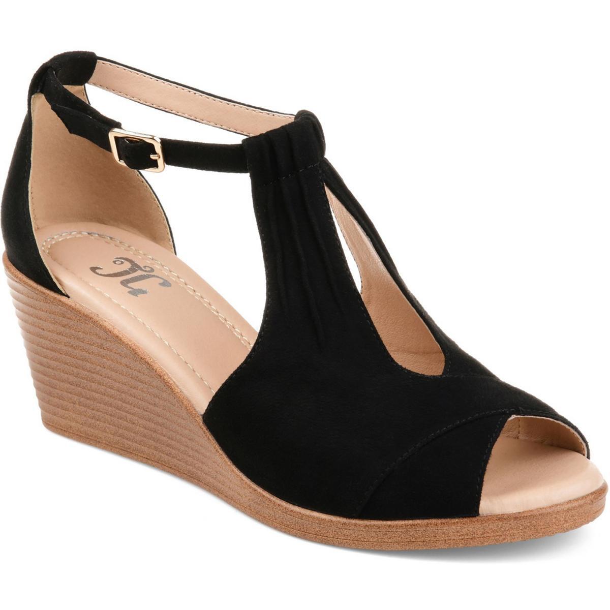 Женские черные босоножки на танкетке Journee Collection Размер 6,5 средний (B,M) BHFO 7333