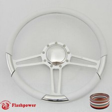 15.5 Polished Billet Steering Wheel White Half Wrap Firebird Ford 15.5 Polished Billet Steering Wheel White Half Wrap Firebird Ford