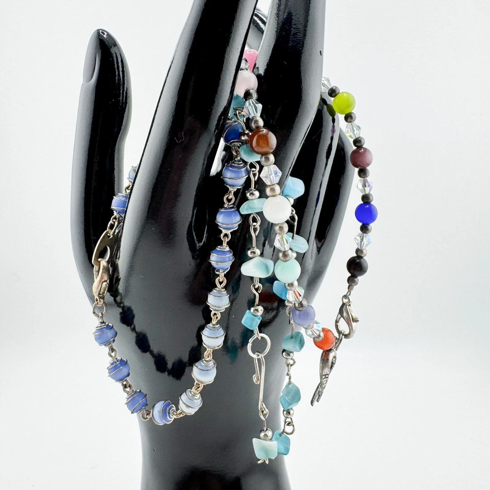 VALENTINO Set 3 Bracciali Perline Vintage Boho Coastal Eclectic Impilabili Hope Charm