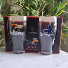 Guinness Pint Glasses Set of 2 – Ireland Scarf Toucan & Sea Lion Designs