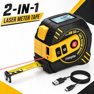 2-in-1 Laser Tape Measure, 197Ft Laser Measuring Tool & 16Ft Measuring Tape