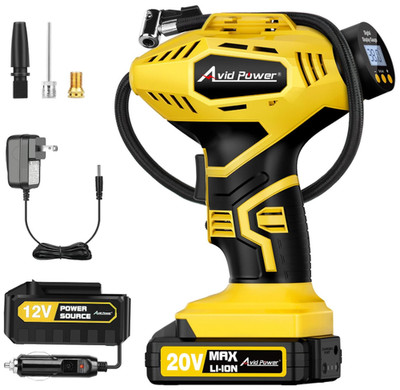 Cordless Tire Inflator, 20V Rechargeable Air Compressor w/ Digital Gauge
