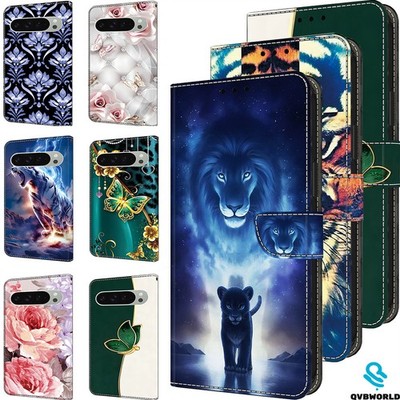 Muster Leder Wallet Case Handy Hülle für Google Pixel 8 Pro 9 8 8a 7 7a 6 6a 5 4