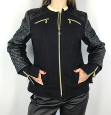 Women's Versace Jeans Black Jacket Gold Zip Biker Coat Size US 10 IT 46 DE 40