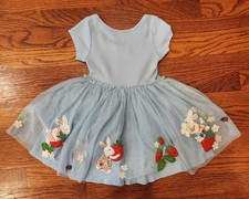 Mini Boden Katie Appliqu  Tulle Dress, Blue, Bunny, Strawberries, Easter, Spring