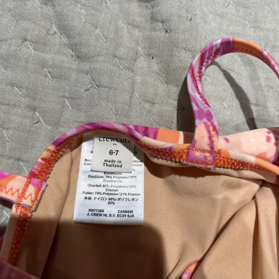 Roupa de banho feminina CREWCUTS super fofa, rosa/laranja recorte de uma peça 6-7 - Imagem 4 de 4