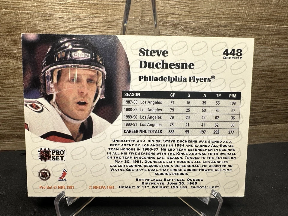 1991 Pro Set Steve Duchesne #448 - Philadelphia Flyers In-Person ON-CARD AUTO - Image 2 of 2