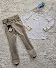 OVATION Girls Riding Pants Beige & SHIRES Equestrian Pineapple Shirt  XS S 6 NWT
