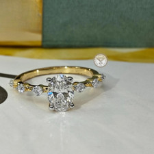 IGI Certified 2 Carat Oval Lab Grown Diamond Ring With Pave Band - 14k Gold