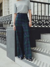 VTG Ralph Lauren Green Tartan Plaid High Waist Bootcut Wool Trousers 0