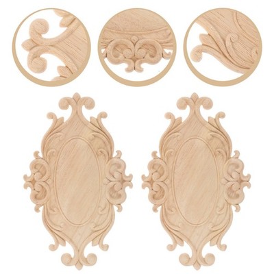 2 Pcs Ovale, Geschnitzte Holzapplikation Möbel Ornamente Wohnaccessoires