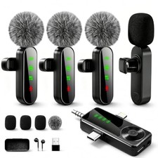 4 Packs Wireless Lavalier Microphone for iPhone/Android/Camera, Upgraded Black