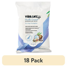18 pack Vibrant Life Vanilla Coconut Deodorizing Wipes for Dogs Puppies, 20 Ct