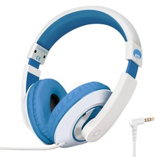 Comfort Kids Headphones for School Lightweight Over-Ear Wired 3.5mm White Blue