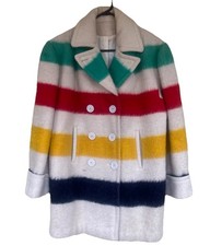 Vintage Hudson Bay Company Point Wool Blanket Peacoat Jacket W/ Attachable Hood