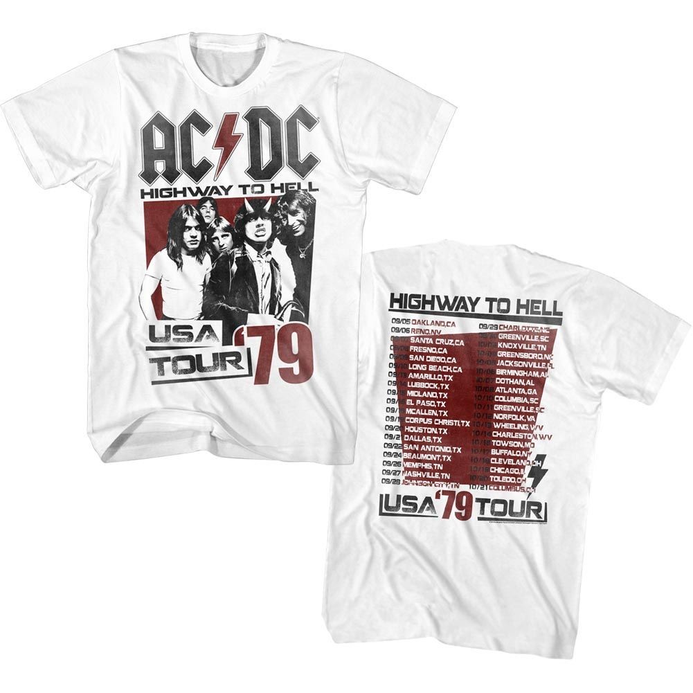AC/DC Highway To Hell USA Tour 79 White Rock and Roll Music Band T