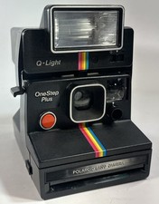 Vintage Polaroid One Step Plus Land Black Camera w/ Q- Light flash SX-70 Tested