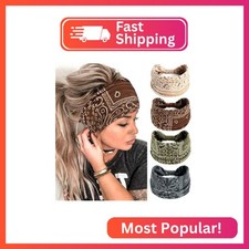 FULZTEY Boho Headbands for Women Vintage Paisley Wide Hairbands Large African He