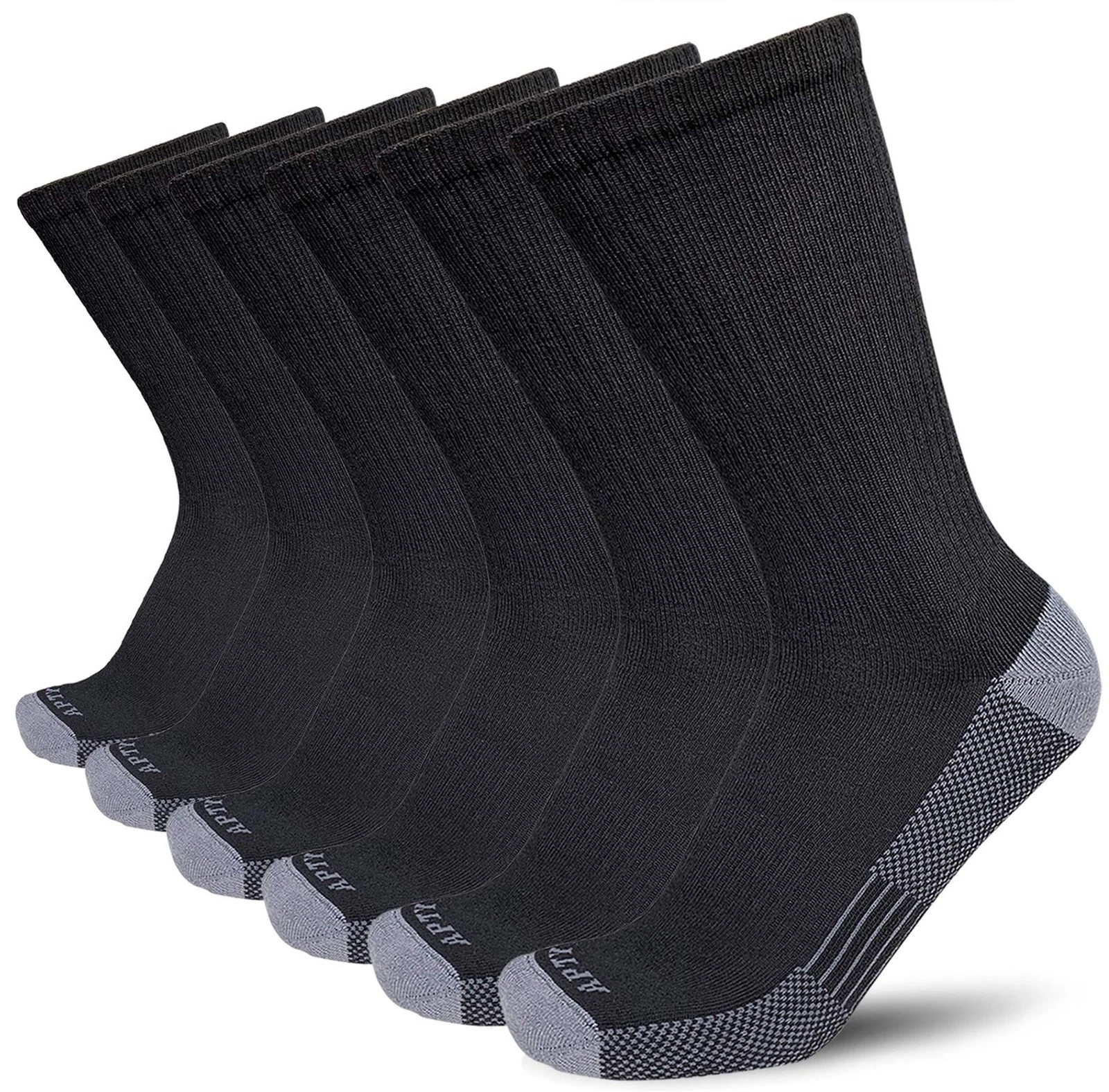 APTYID Men's Moisture Wicking Cushioned Crew Work Boot Socks, Size 9-12, Blac...