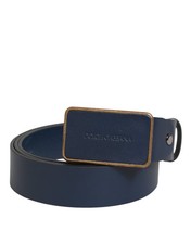 Dolce & Gabbana Blue Leather Classic Metal Logo Buckle Men's Belt Authentic