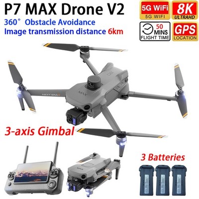 P7 MAX Drone V2 8K Dual Camera 6KM FPV 360° Obstacle Avoidance 3 Battery