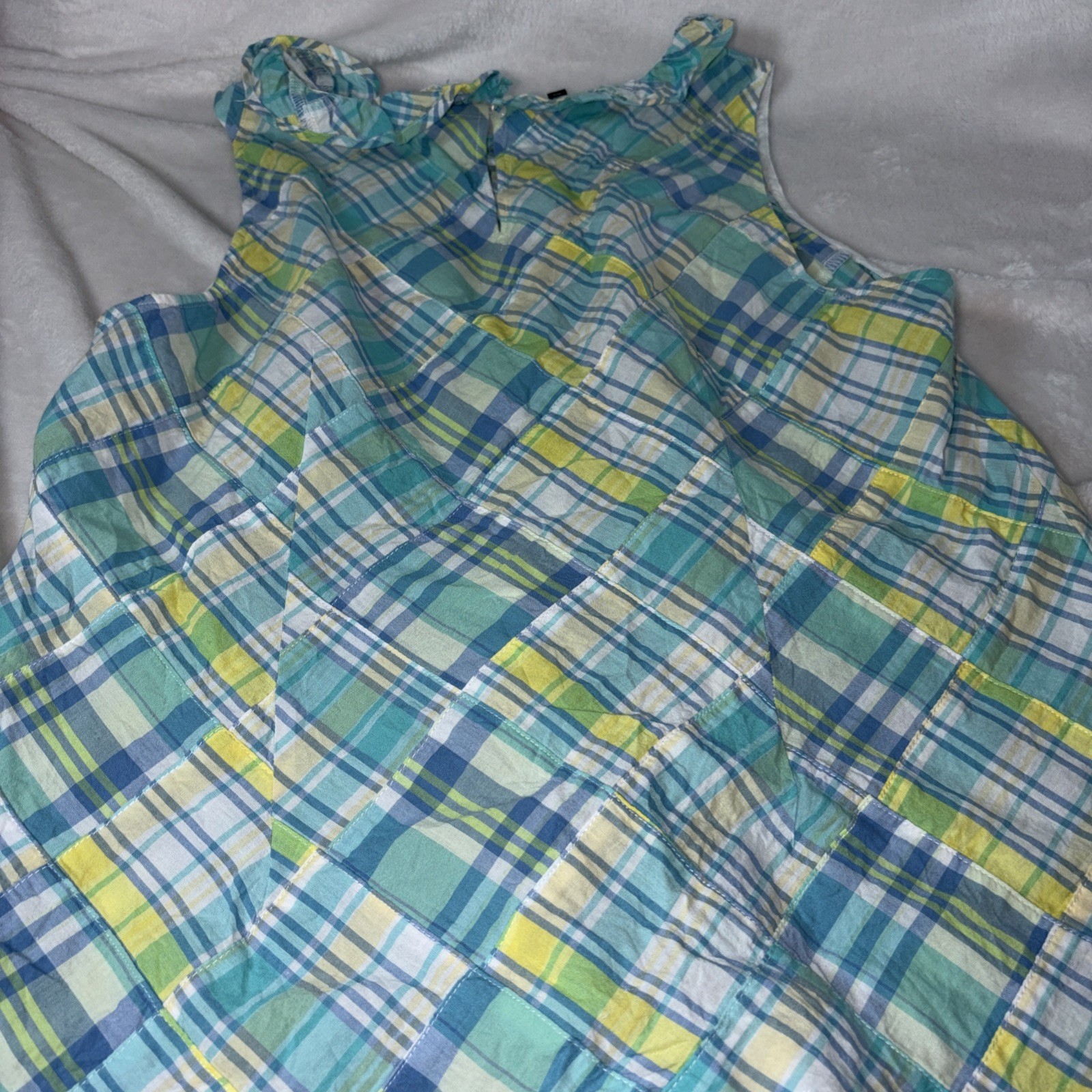 TALBOTS  S'less Patchwork Madras Ruffle Neck Cott… - image 4