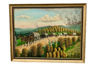 Vintage Original Nikolaus Herdt Oil Painting  Janater Refugee Wave  1944