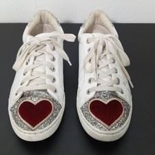 Betsey Johnson Velvet Glitter Heart Sneakers Blair SZ 7.5 White Silver Lace Up