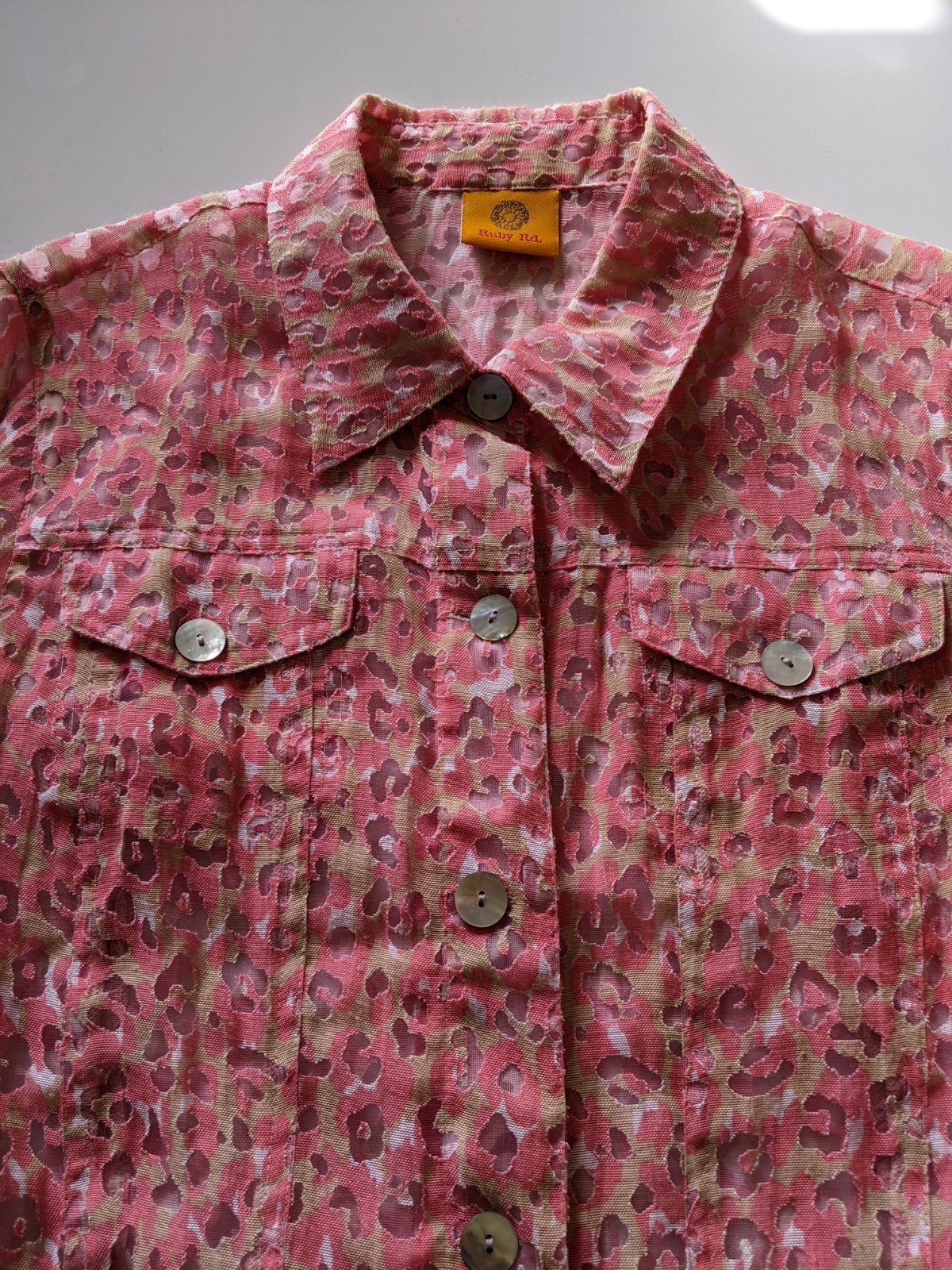 Ruby Rd Pink Leopard Print Blouse Jacket M Semi S… - image 4