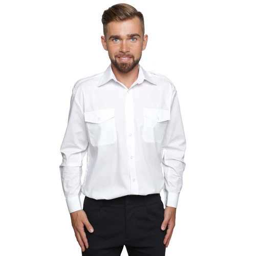 Mens Pilot Shirt Long Sleeve Security Guard Doorman Military Uniform Workwear