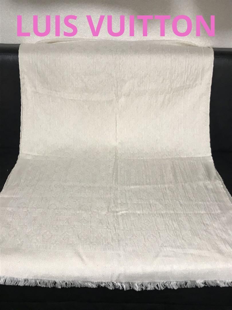 Louis Vuitton Monogram Silk Shawl Stole Glitter Gold Thread Used