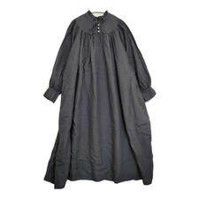 nest Robe Linen frill collar yoke dress 01223-1234 Gathered dress black6-040...
