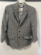 DKNY Black White Checkered Form Fitted Blazer Flap Pockets Wms Size 2