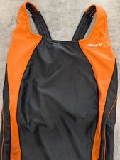 Sporti Piped Splice Wide Strap One Piece Swimsuit, 38, Black/Orange, NWT