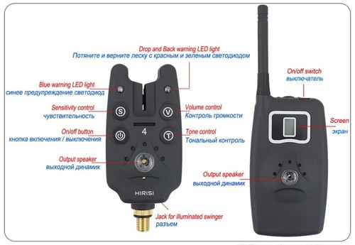 Wireless fishing bite alarm 1+4 set 4pcs illuminated swinger in EVA case fishing - Bild 9 von 17