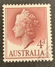 1955-57 Pre-Decimal Queen Elizabeth II 4d Lake Stamp FU No WMK