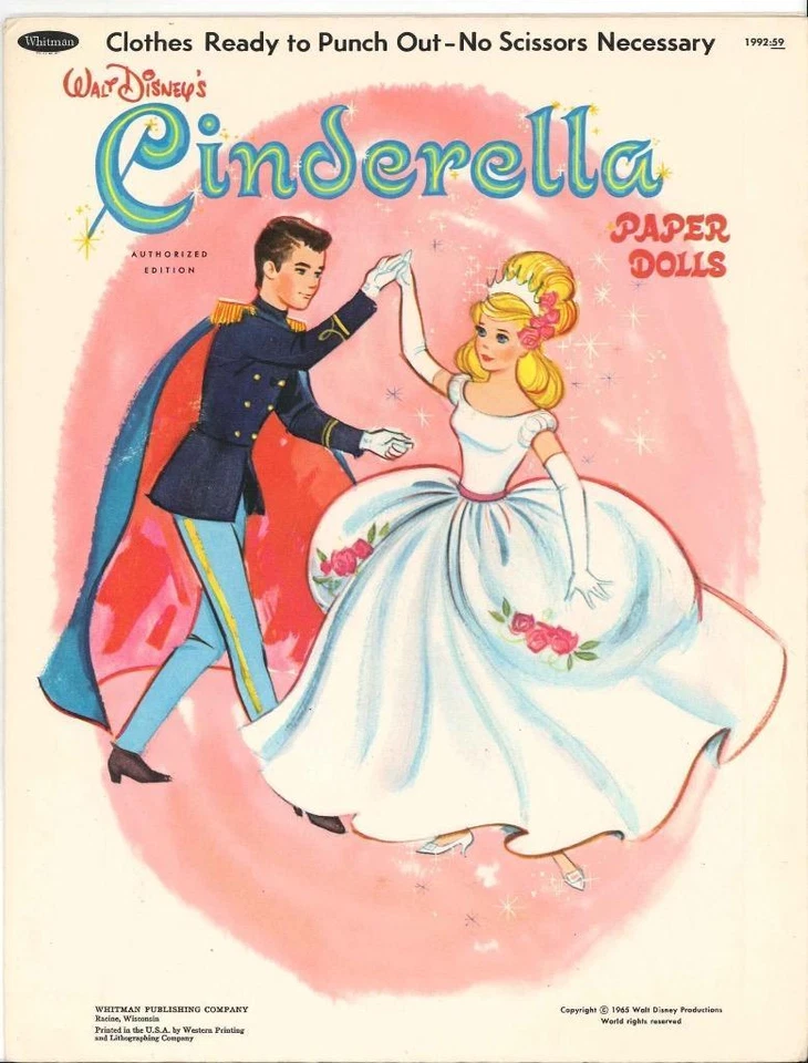 VINTAGE UNCUT 1965 CINDERELLA PAPER DOLLS ~HD LASER REPRODUCTION~NO.1 SELLER