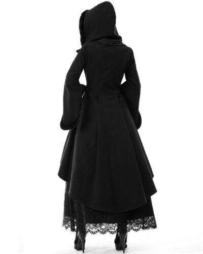 Dark In Love Womens Gothic Hooded Coat Jacket Black Steampunk Victorian Faux Fur - Picture 4 of 13