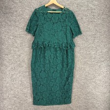 Asos Dress Women 14 Blue Floral Crochet Zipper Sheath Midi Lined Cotton Casual