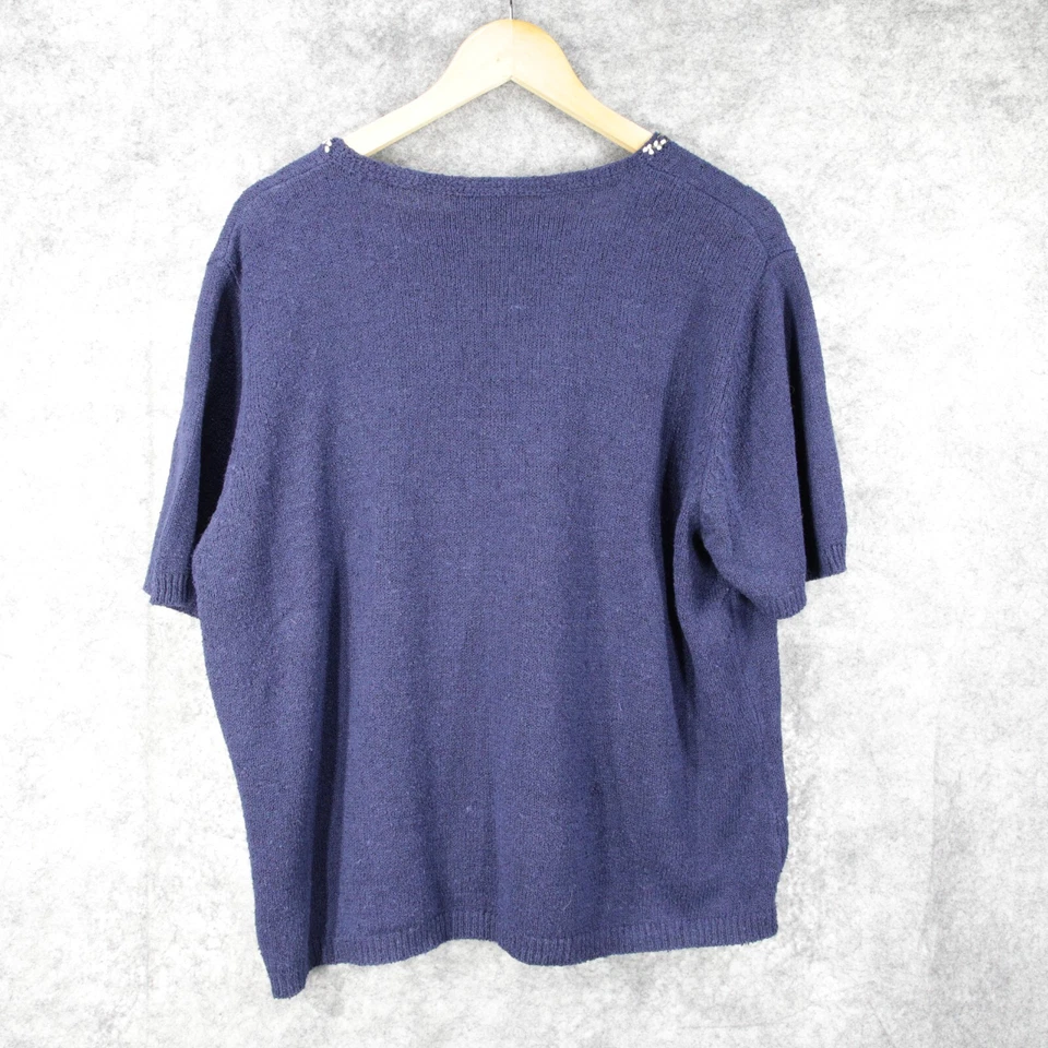 Vintage Susan Bristol Sweater Womens XL Blue Hand Embroidered Button Cardigan - Image 3 of 4