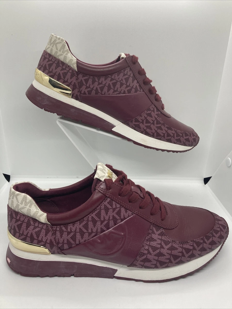 Michael Kors Allie Womens Oxblood Monogran Logo Sneaker Trainers SZ 10M See Desc
