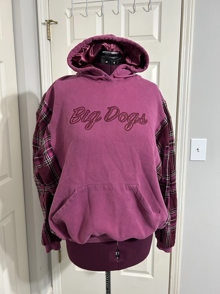 Sudadera Reciclada Reelaborada Sudadera con Capucha Franela Perros Grandes Rosa Granate Para Mujer Talla XL Foto 4 de 4