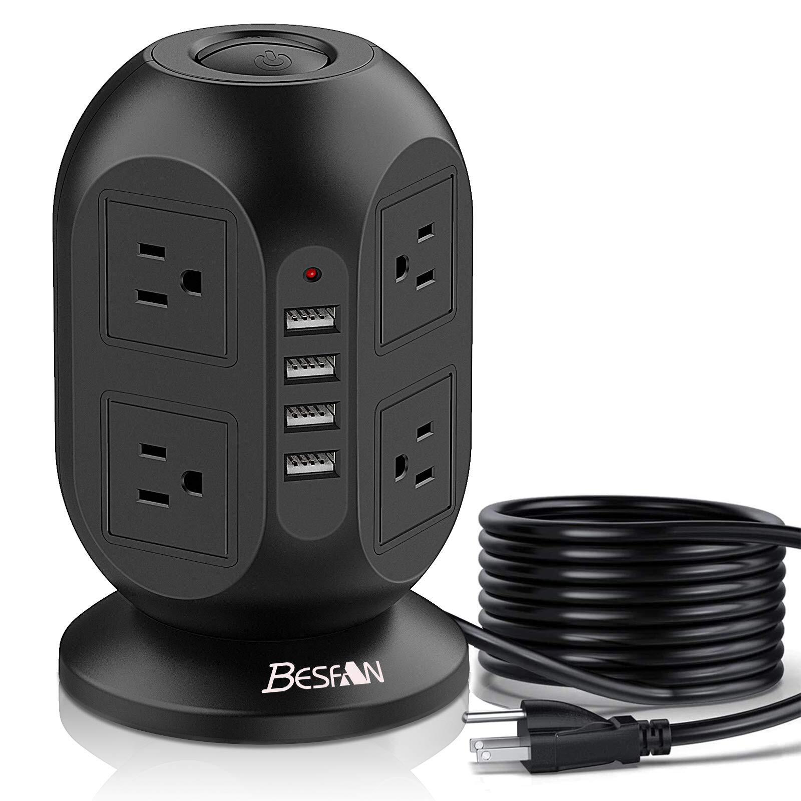 Surge Protector Power Strip Tower, 10 Ft Long Extension Cord with Multiple Ou...