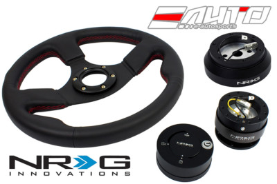 NRG 320 Race Leather Steering Wheel RD/140 Hub/2.0 Quick Release Black/Lock Matt