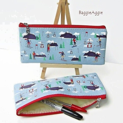 Water Resistant Pencil Case, Flat Zipped Accessories Pouch, Gift for Skier. - Picture 3 of 4