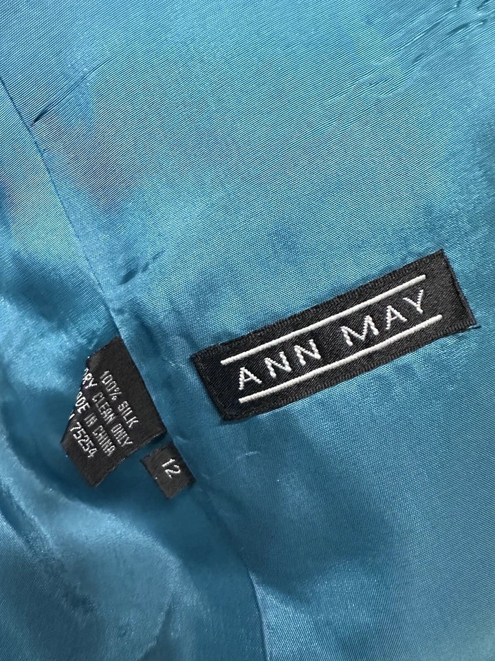Traje Pantalón Ann May Vintage Años 80 100% Seda Verde Esmeralda Chaqueta Talla 12 y Pantalones Talla 14 Foto 4 de 4