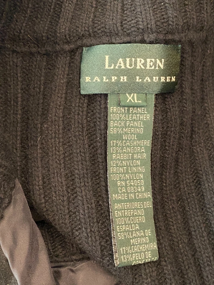 Chaleco Lauren Ralph Lauren Cuero Frontal Lana Merino Cremallera Completa Talla XL Negro Foto 4 de 4