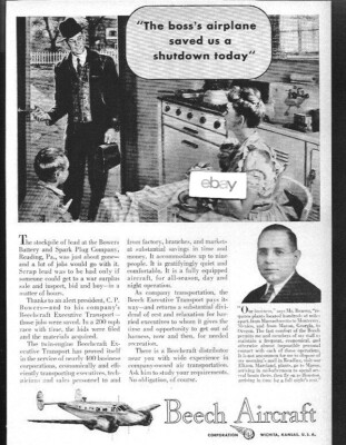 BEECHCRAFT AIRCRAFT 1947 BEECH MODEL-18 THE BOSS'S AIRPLANE SAVED US SHUTDOWN AD