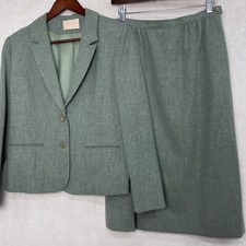 Vintage Pendleton Women XS S Mint Green Wool Blazer Jacket Skirt Set 26” Waist