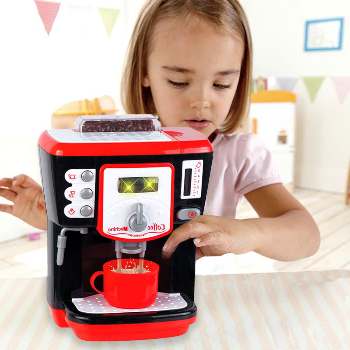 Kids Pretend Coffee Machine Toy Set Real Working with Light and Sound  Effects